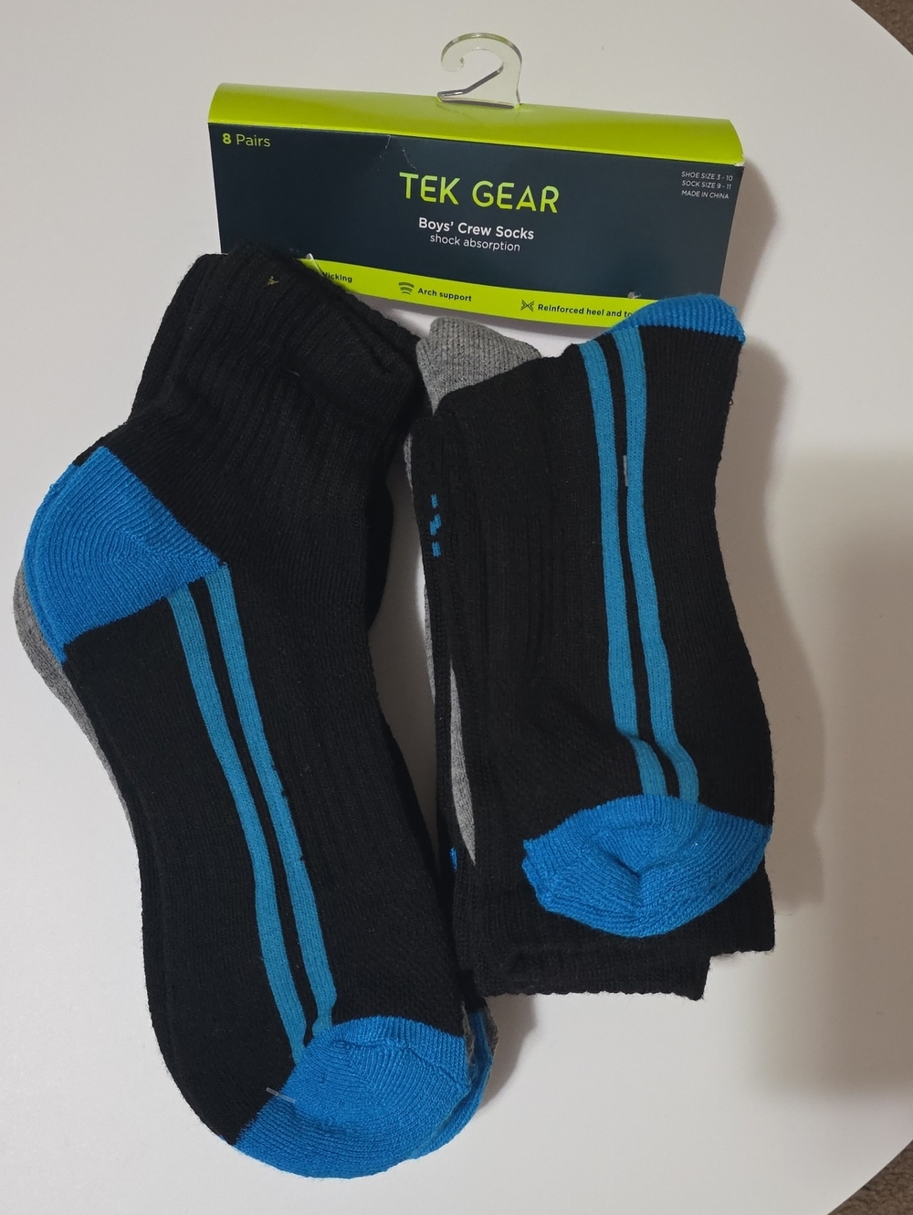 Tek Gear Black Crew Socks with Blue Accents - Boy's Athletic (Pair)
